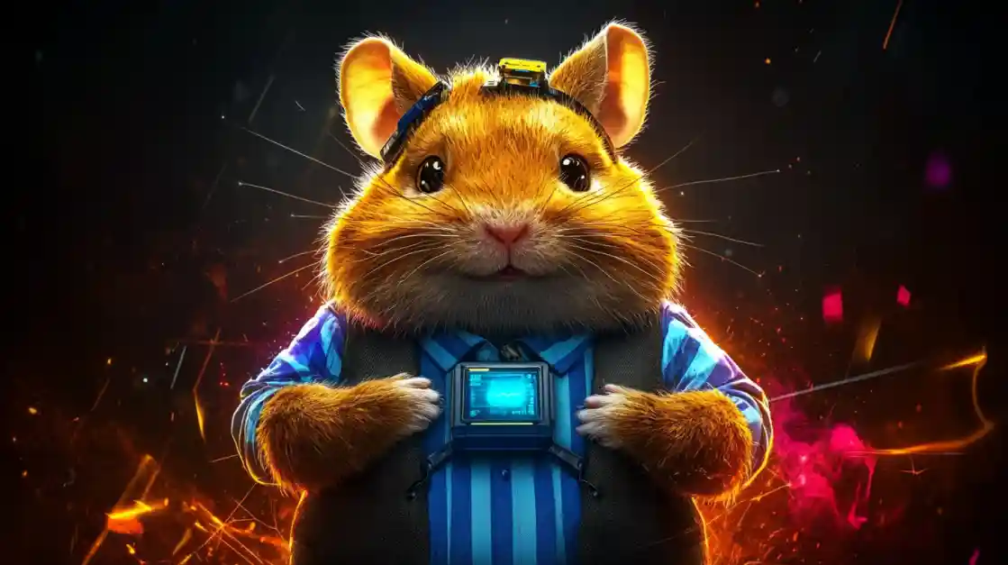 A cute and tech-savvy hamster character wearing a vest and a headset, with a friendly expression, representing the playful and innovative spirit of 1777bd.